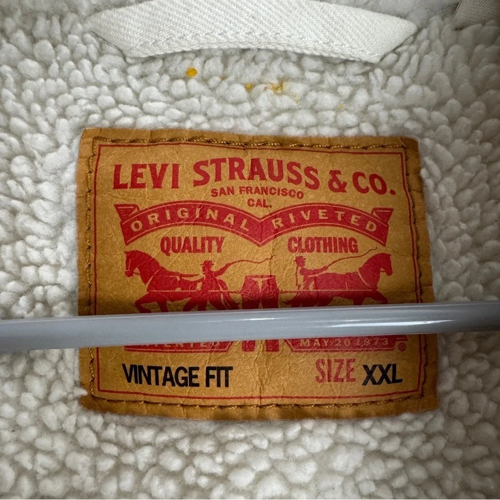 Levis Sherpa Vintage Denim Jacket Distressed Size XXL